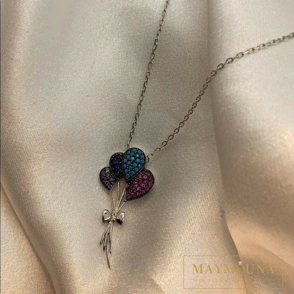 925 STERLING SILVER COLORFUL BALLOONS CZ NECKLACE - Picture 4 of 6